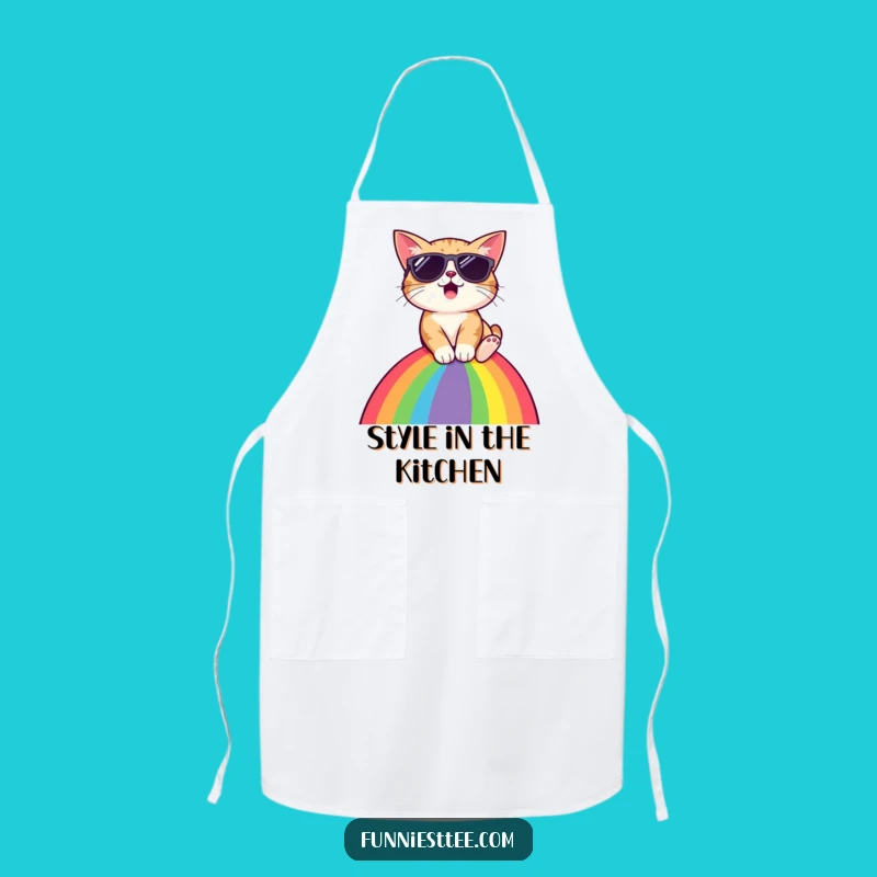 Funny Cat Rainbow Sunglasses Apron: Cook with Cosmic Cool