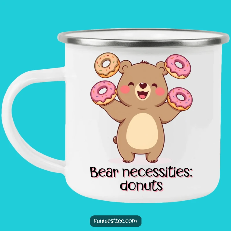 Funny Juggling Bear Donuts Camping Mug: Adventure Fuelled by Sweetness