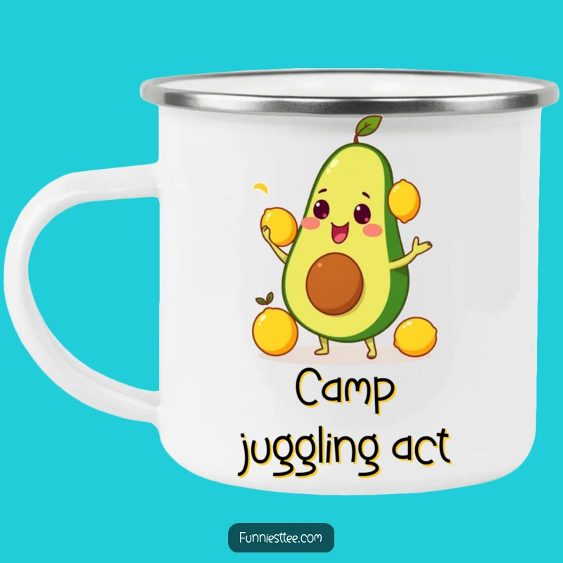 Durable Funny Avocado Juggling Camping Mug: Adventure with a Fruity Twist