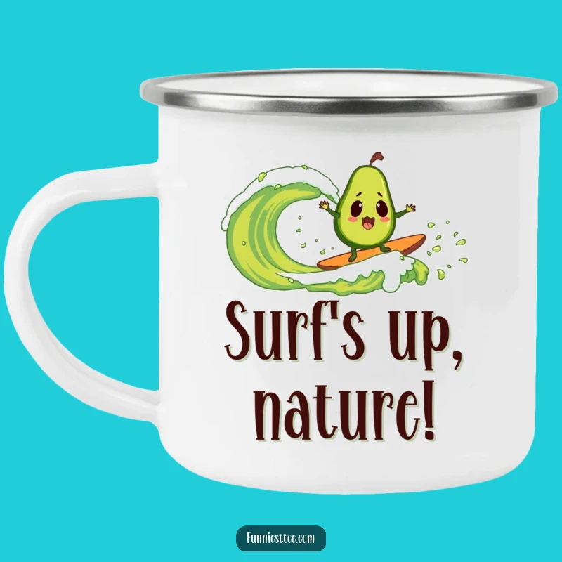 Funny Avocado Guacamole Wave Camping Mug: Adventure Laughs and Gift