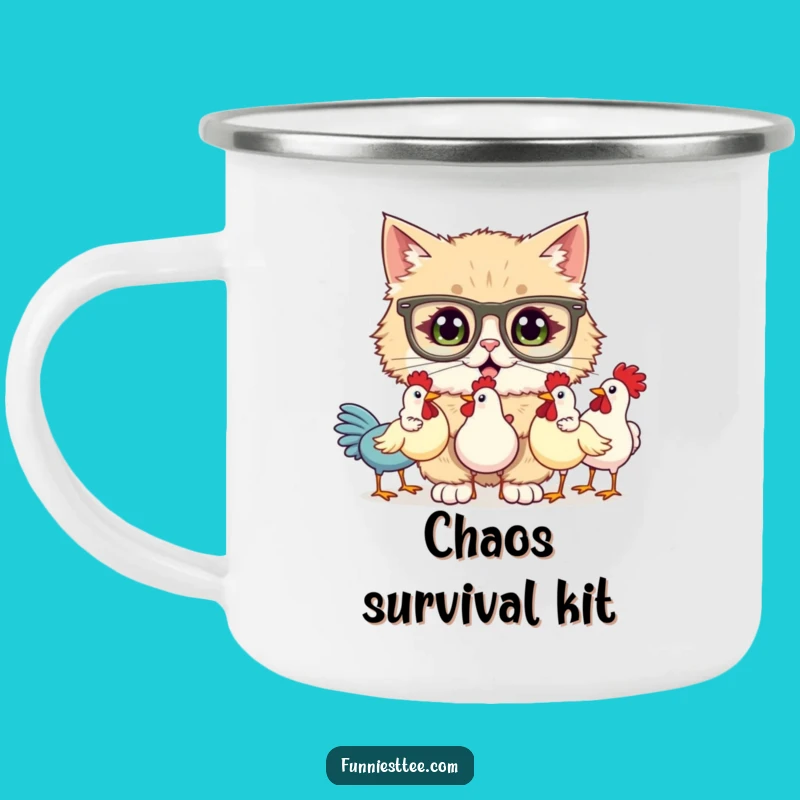 Funny Cat Juggling Rubber Chickens Camping Mug - Trailside Chuckles
