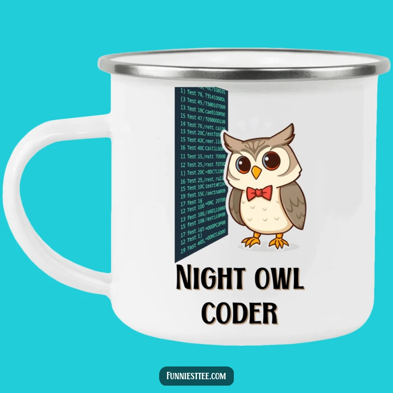 Funny Coding Owl Camping Mug: Adventure Fueled by Wise Code