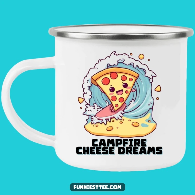 Funny Pizza Surf Camping Mug: Adventure Fuel with Cheesy Waves
