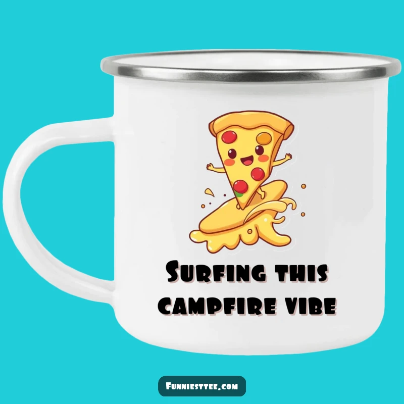 Funny Pizza Surf Camping Mug - Durable and Hilarious Outdoor Companion