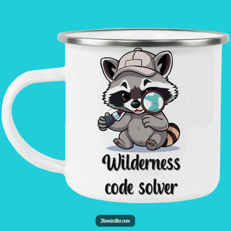 Funny Raccoon Camping Mug: Debugger Raccoon, Cozy Tech Camp Gift