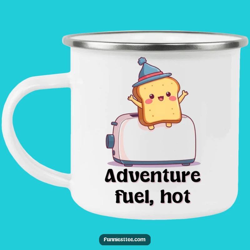 Funny Toast Leap Camping Mug - Quirky Breakfast Drama Camp Gift