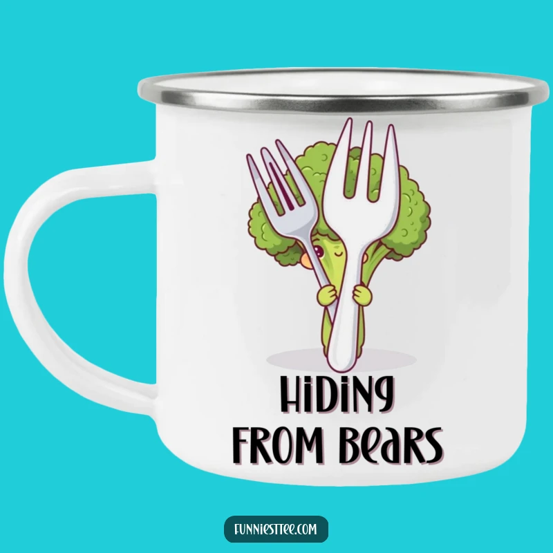 Funny Shy Broccoli Camping Mug: Outdoor Veggie Fun, Rugged Humorous Companion