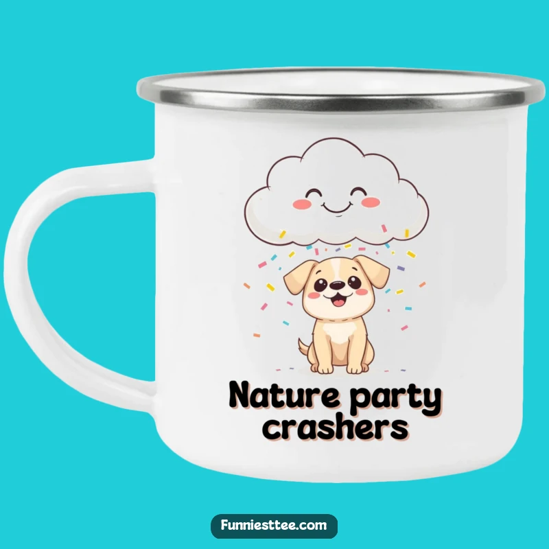 Funny Confetti Cloud Dog Camping Mug - Cheerful Pet Camp Gift