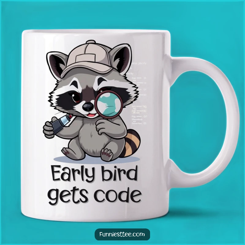 Funny Raccoon Debugger Mug: Determined Raccoon Code, Perfect Tech Gift