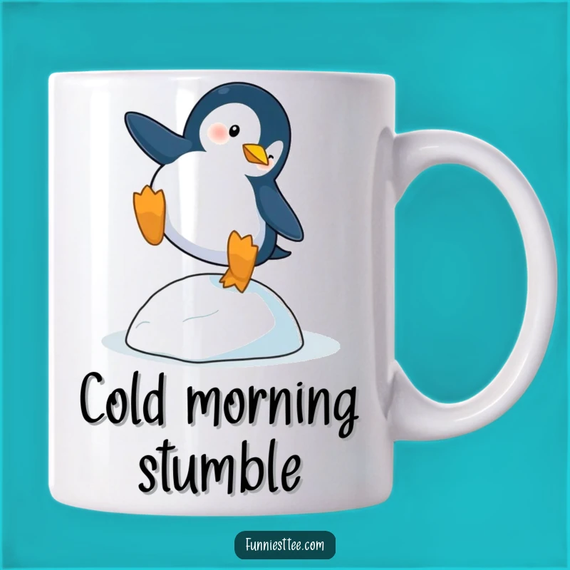 Funny Penguin Trip Mug: Dramatic Icy Pebble Fall Cartoon Character Gift