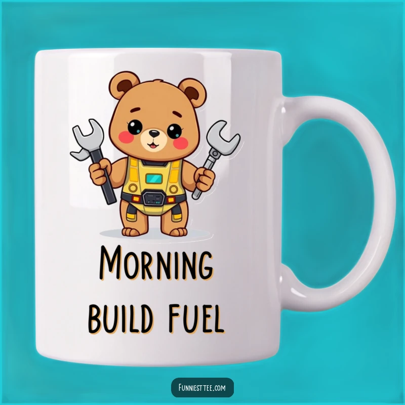 Funny Bear Builder Mug: Cheerful Bear with Robot, Perfect DIY & Maker Gift