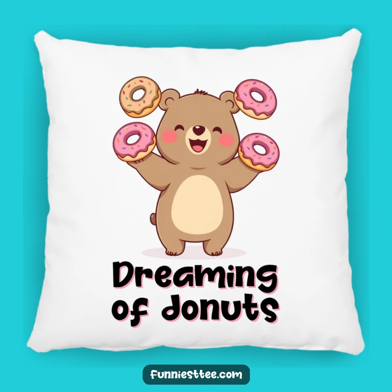 Funny Bear Juggling Donuts Pillow: Cuddle Up with Cute Treats