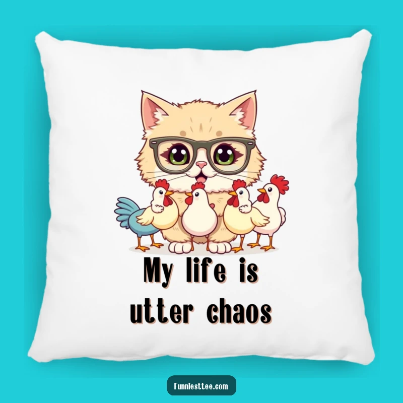 Funny Cat Juggling Rubber Chickens Pillow - Comfy & Comedic Accent
