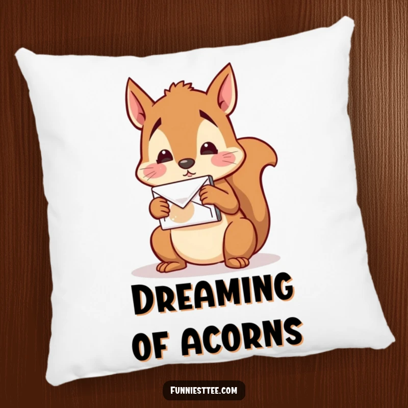Funny Squirrel Mail Pillow: A confused squirrel tries to mail a nut to itself, a soft and funny decorative item.