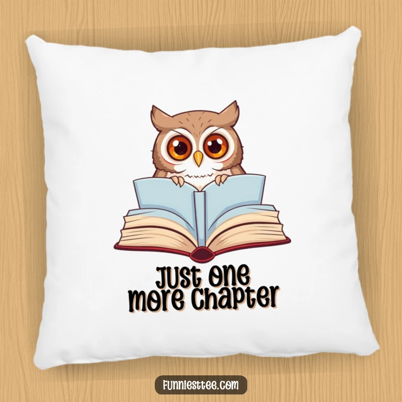 Funny owl pillow with a curious owl peeking from a huge, open storybook, providing comfort and charming literary decor.