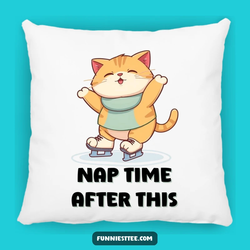 Funny Ice Skating Cat Pillow - Comfy Wobbling Feline Throw Cushion Gift