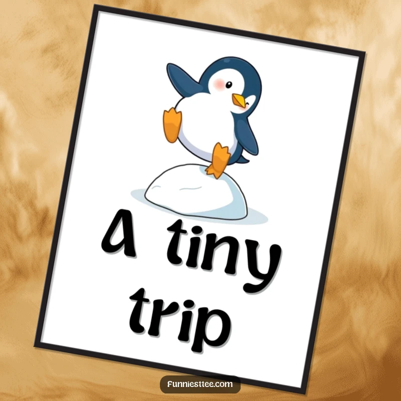 Funny Penguin Trip Digital Art: A penguin dramatically trips over a single icy pebble, ready for printing.