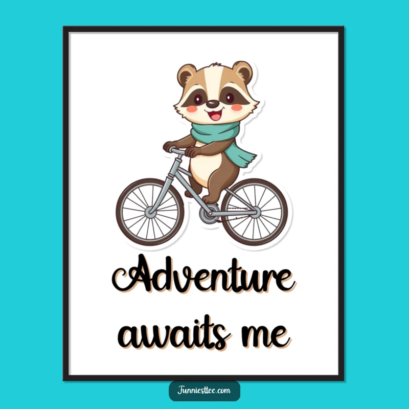 Funny Badger Bicycle Digital Art Print - Cheerful Whimsical Decor