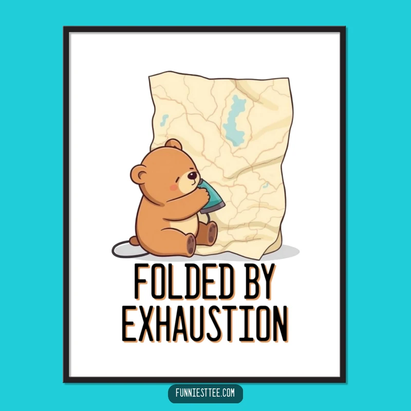 Funny Sleepy Bear Map Digital Art: Instant Whimsy for Your Walls Gift