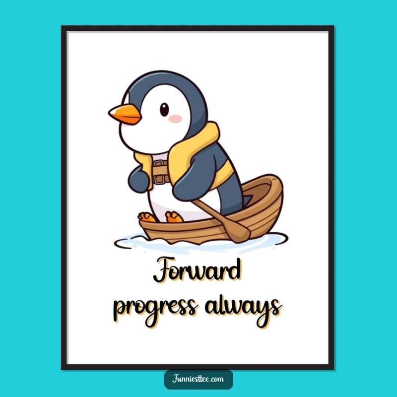 Funny Penguin Boat Digital Art Print - Inspirational Art for Brave Homes