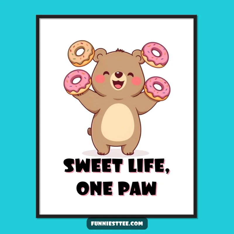Funny Juggling Bear Donuts Digital Art: Instant Download of Sweet Humor