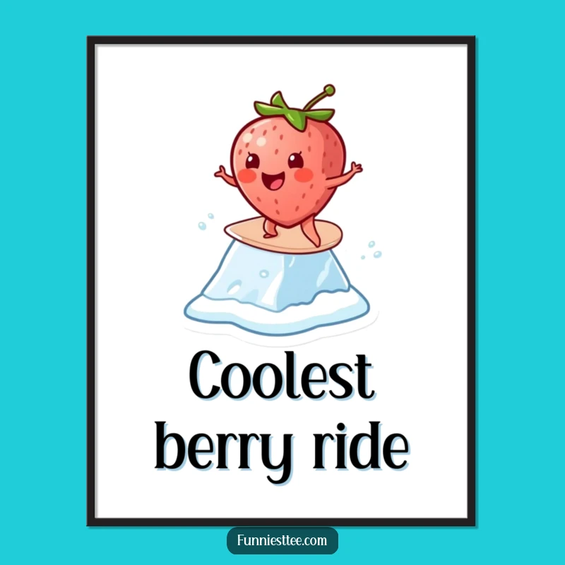 Funny Strawberry Surf Digital Art: Printable Cheerful Character Funny Gift