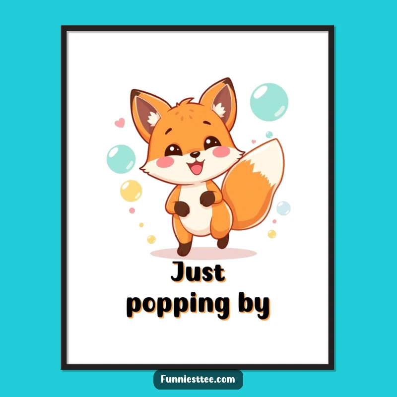 Funny Fox Party Digital Art: Vibrant Bubble Chasing Celebration