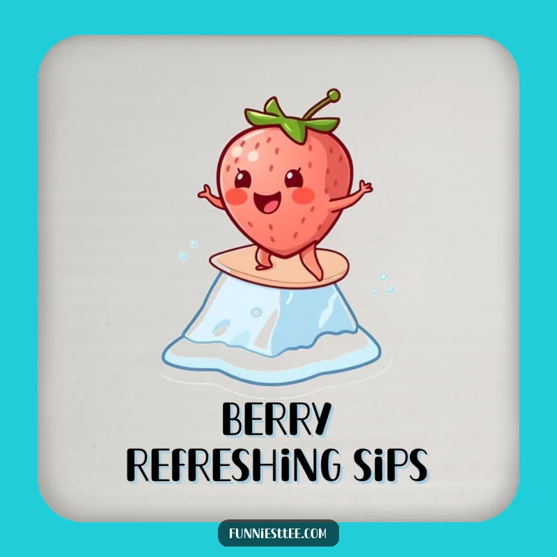 Funny Strawberry Surf Coaster: Cheerful Ice Cube Protector Funny Gift