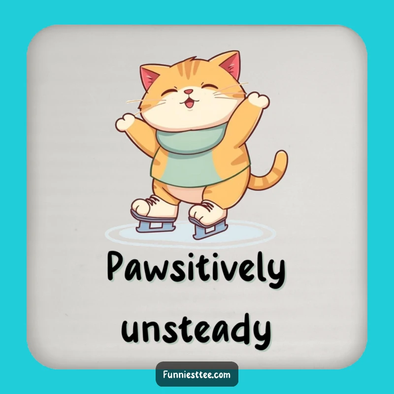 Funny Ice Skating Cat Coaster - Protect Surfaces Wobbling Feline Gift