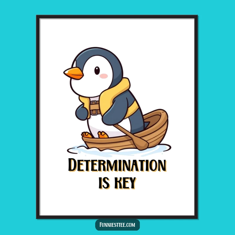 Funny Penguin Boat Poster - Inspirational Art for Determined Souls