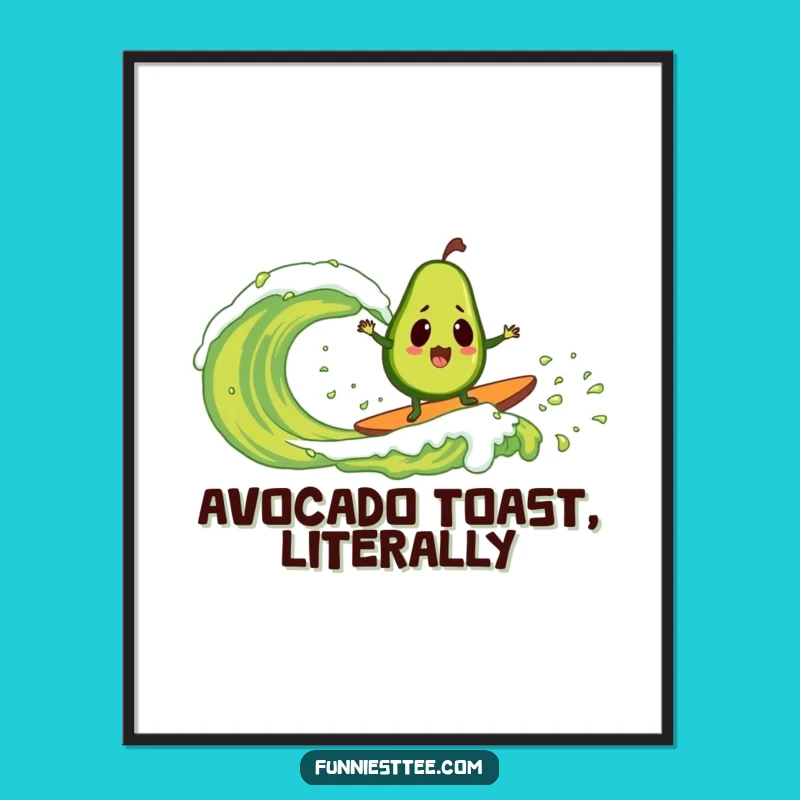 Funny Avocado Surfing Guacamole Poster: Hilarious Wall Art and Gift Idea