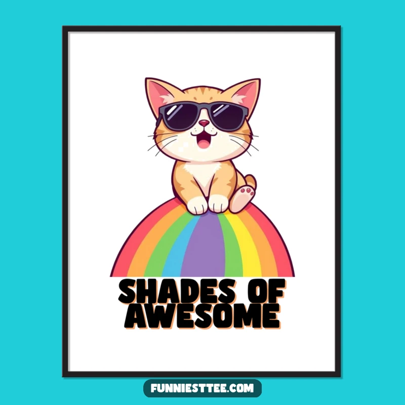 Funny Surprised Cat Rainbow Poster: Whimsical Wall Art