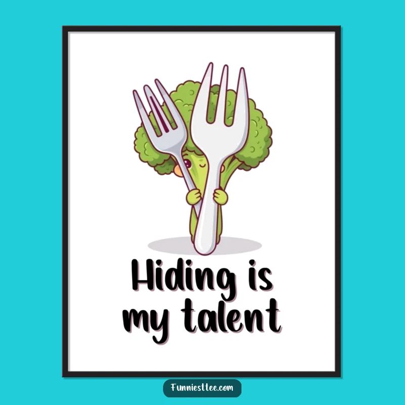 Funny Shy Broccoli Poster: Quirky Veggie Art, Hilarious Humorous Wall Decor