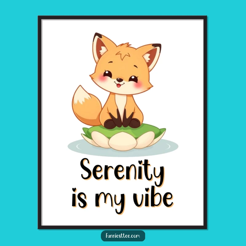 Funny Fox Cub Lily Pad Poster - Whimsical Nature Art for Happy Homes