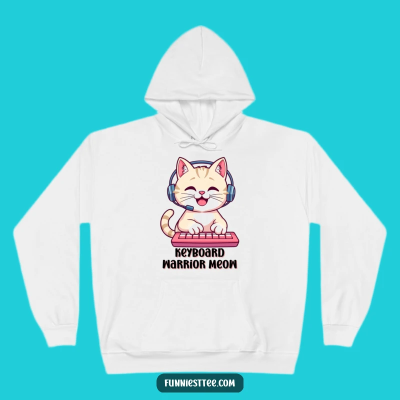 Funny Cat Hoodie: Happy Typing Cat with Headset, Cozy Gamer Gift Idea