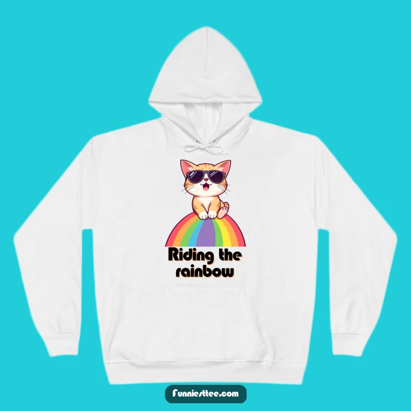Funny Surprised Cat Rainbow Hoodie: Cozy Up in Cosmic Cool