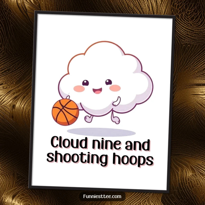 Funny Free Printable Wall Art: A happy cloud dribbles a basketball with its puff, adding whimsical sports charm to decor.