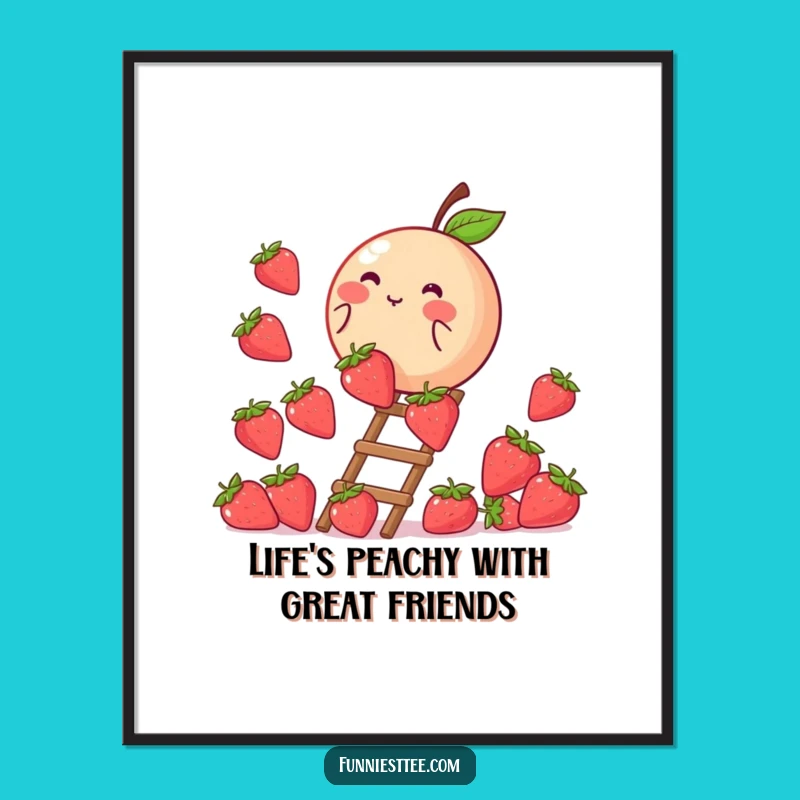 Funny Free Printable Wall Art: Peach Strawberry Climb - Quirky Downloadable Decor