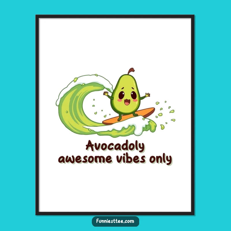 Funny Free Printable Wall Art: Surfing Avocado Guacamole Wave - Quirky Downloadable Decor