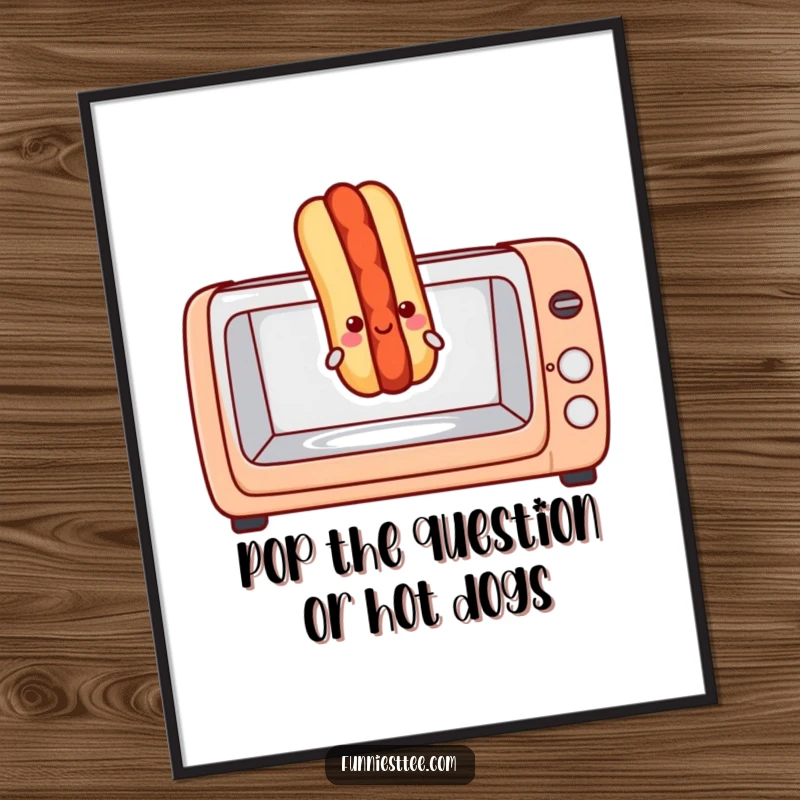 Funny Free Printable Wall Art: A smiling hot dog enthusiastically emerging from a glowing toaster oven.