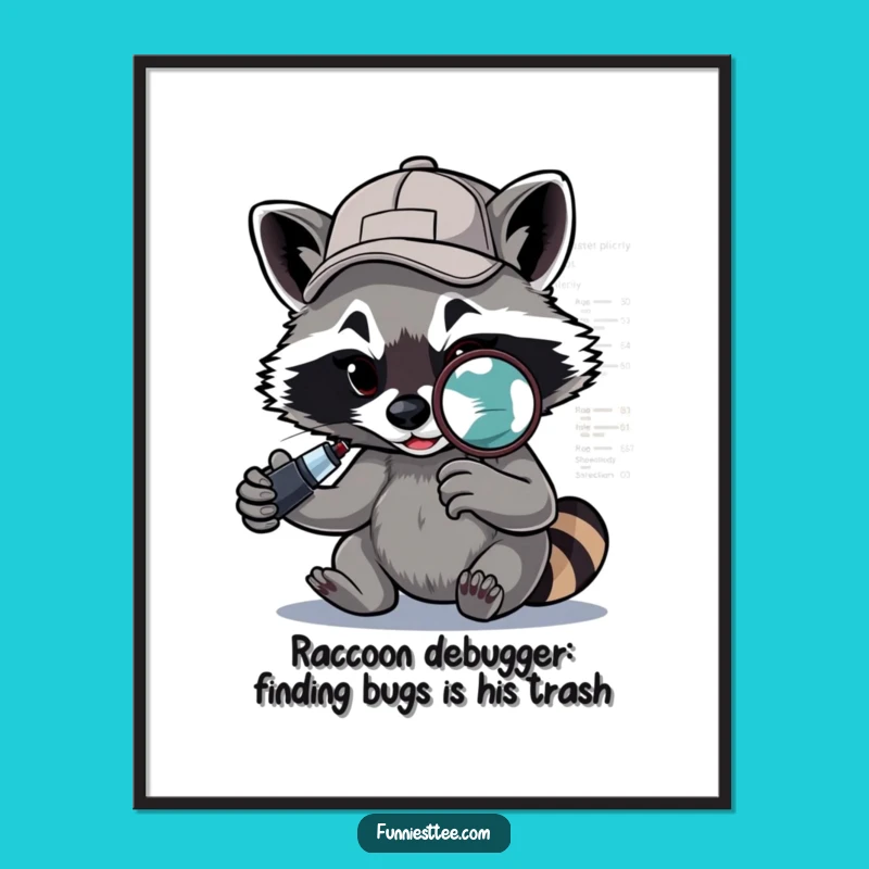 Free Printable Raccoon Wall Art: Debugging Master, Downloadable Funny Decor for Geeks