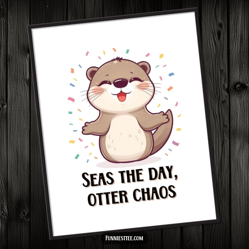 Funny Free Printable Wall Art: A delighted otter with closed eyes spins happily in a circle of confetti.