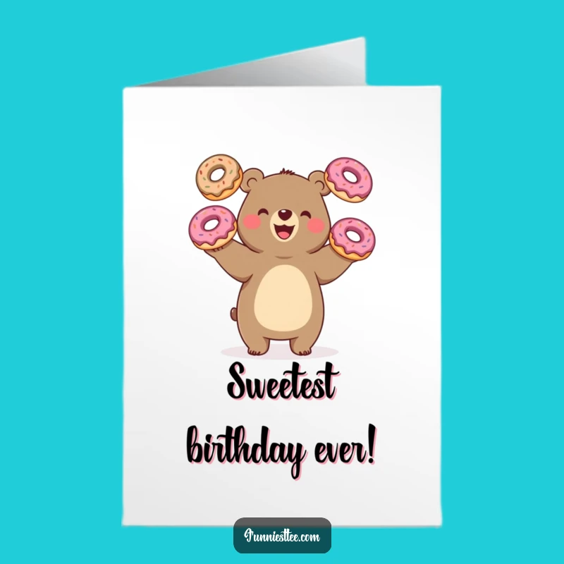 Free Printable Juggling Bear Birthday Card: Donut Fun Downloadable Gift