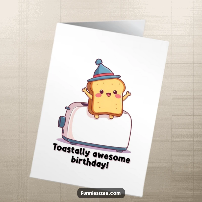 Funny Free Printable Birthday Card: A piece of toast in a hat dramatically leaps from a toaster, celebrating.