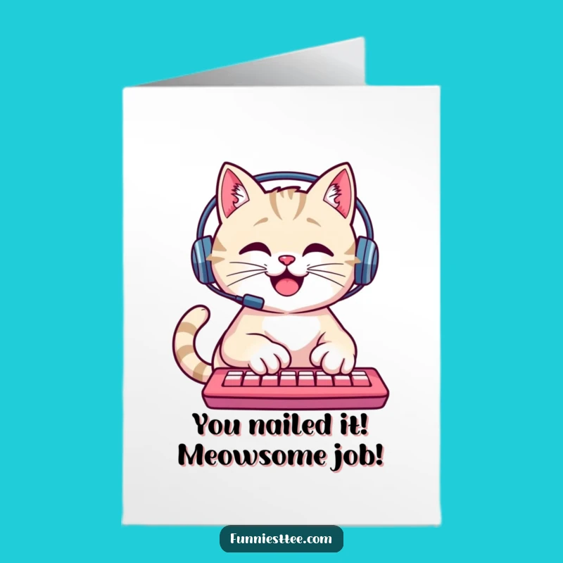 Free Printable Cat Congrats Card: Typing Success, Downloadable Gift for Achievers
