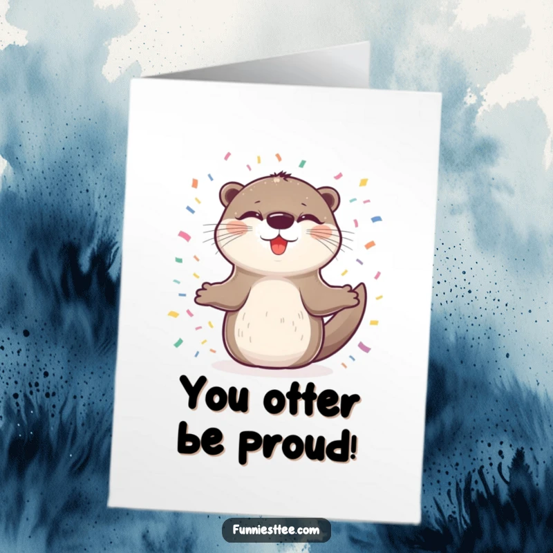 Funny Free Printable Congratulations Card: Delighted otter spins happily in a circle of confetti.