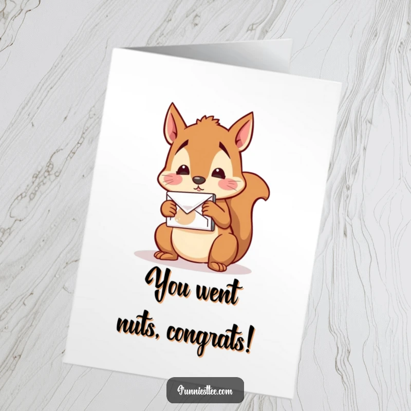 Funny Free Printable Congratulations Card: Squirrel looks puzzled while trying to mail a nut to its own mailbox.