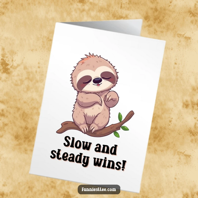 Funny Free Printable Congrats Card: A sleepy sloth hilariously attempts breakdancing, tangled on its branch.