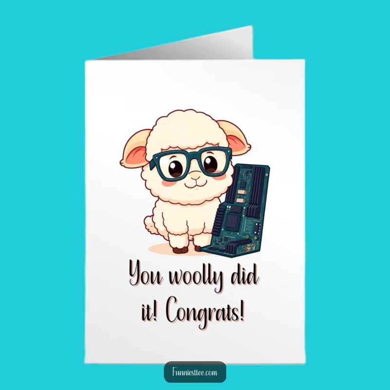 Free Printable Sheep Congrats Card: Tech Woes Meet Success, Downloadable Gift