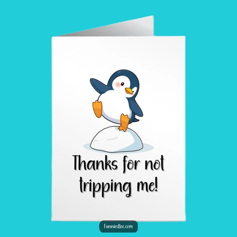 Free Printable Thank You Card: Penguin Tumble - Downloadable Funny Gift